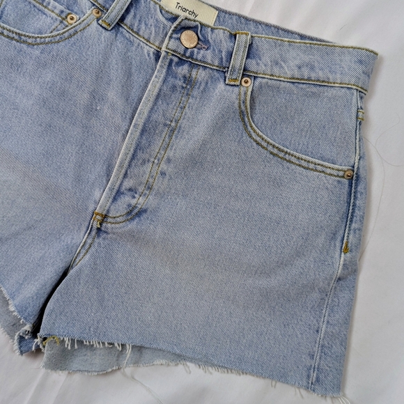 Triarchy Denim Shorts High Rise Cut Off Raw Hem Button Fly 5-Pocket Blue 26 NWT - Picture 4 of 13